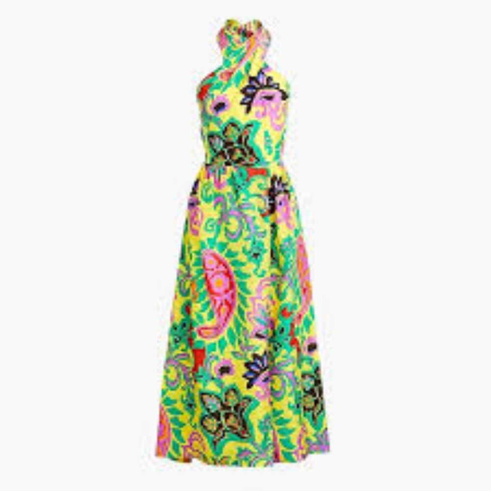 J CREW SILK MAXI SARONG DRESS IN PAISLEY. NWT.